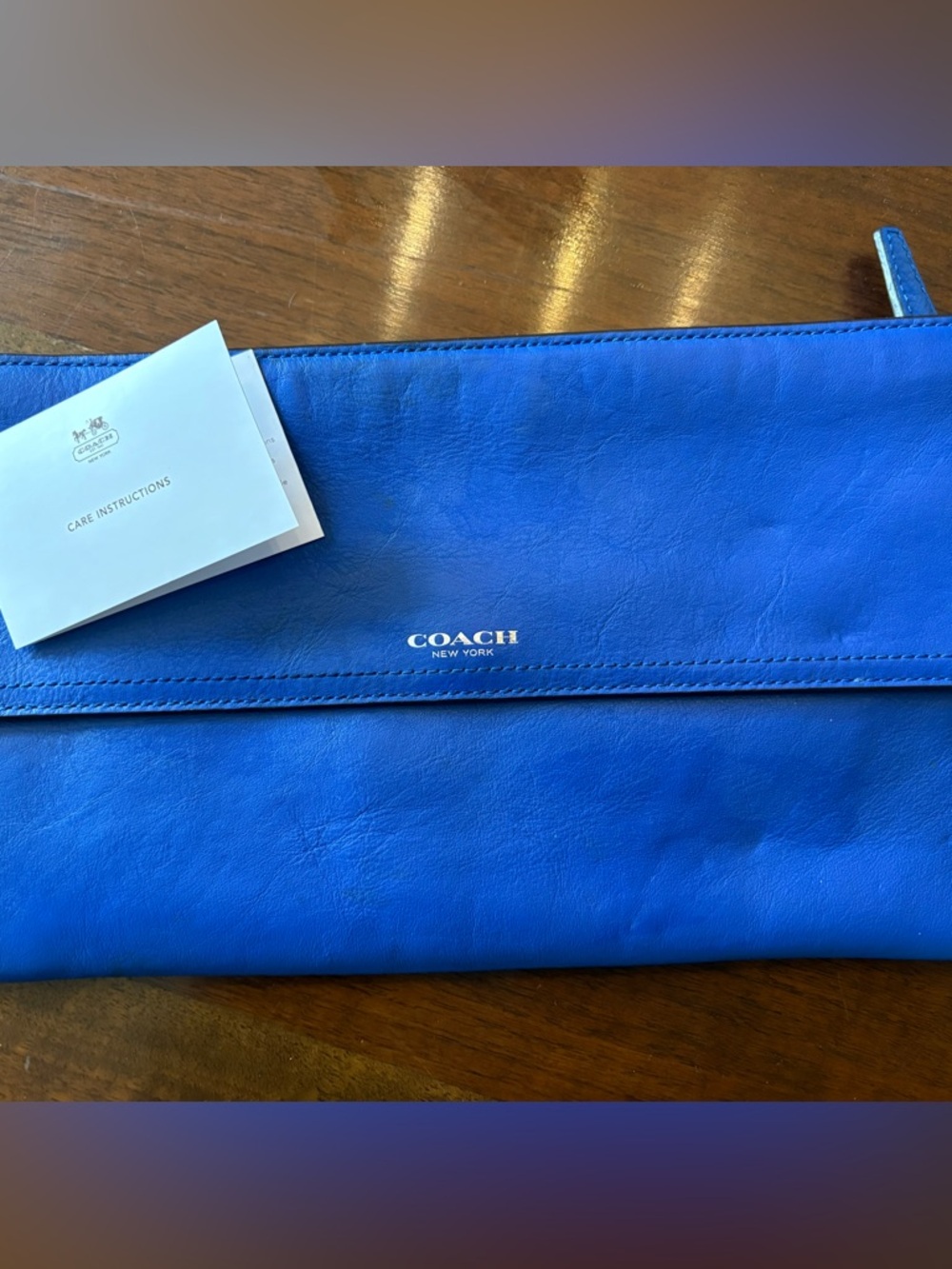 Coach Blue Leather Fold-Over Clutch Unused